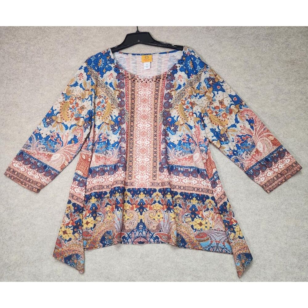 Ruby Rd. Women's Boho Hippie Cottage Asymmetrical Top Size 1X